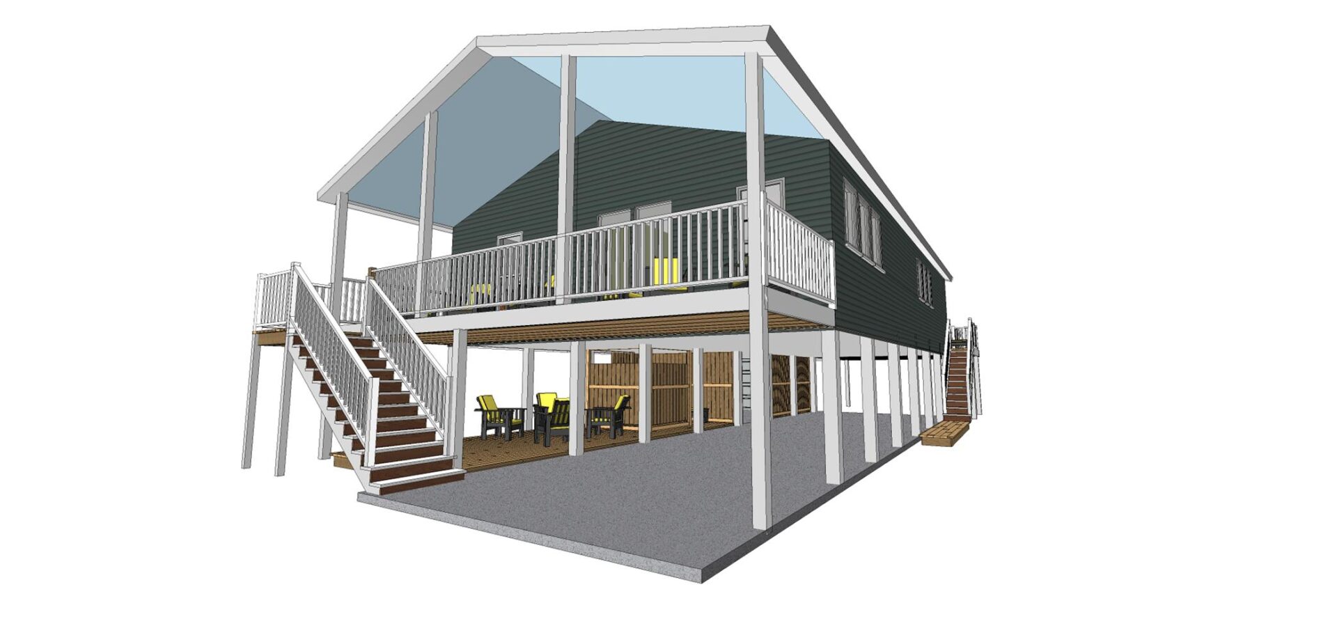 A 3 d rendering of the back deck and stairs.