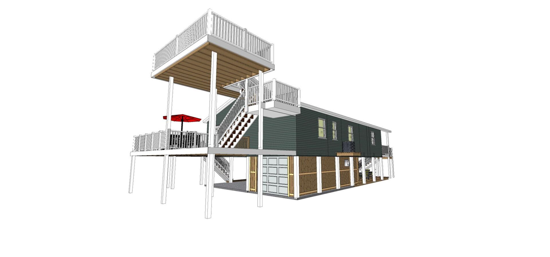 A 3 d rendering of the back deck and stairs.