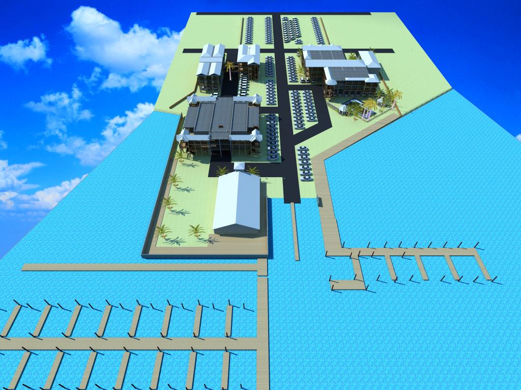 A 3 d image of an airport with the runway in the middle.