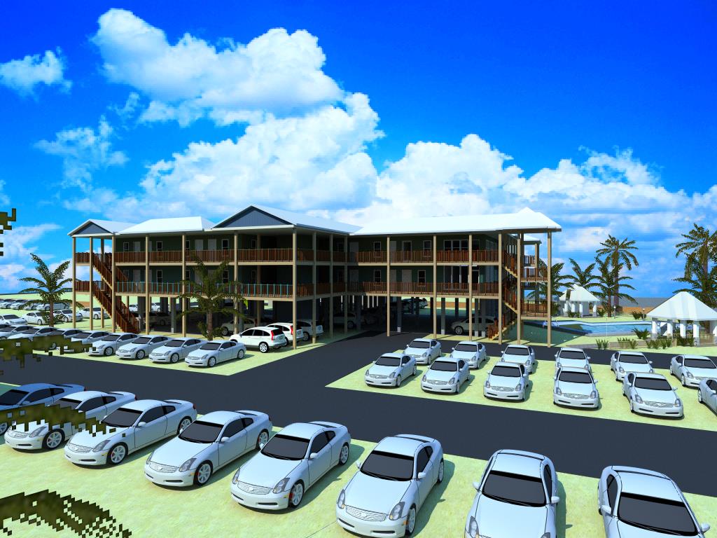 A rendering of the parking lot for the hotel.