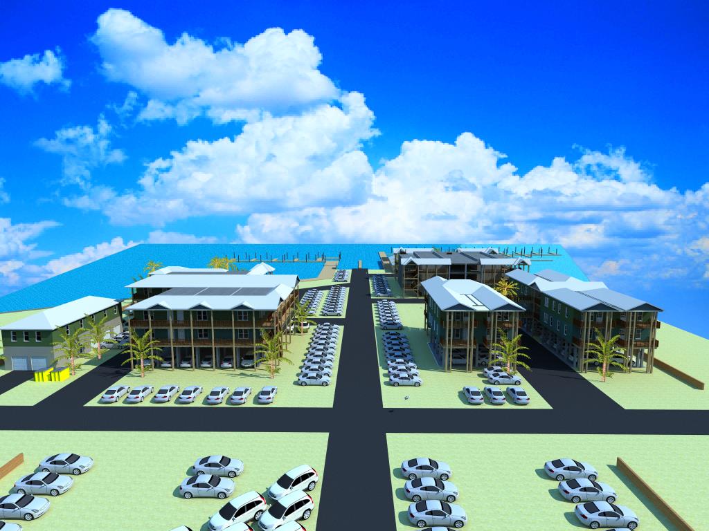 A rendering of the airport with cars parked in it.