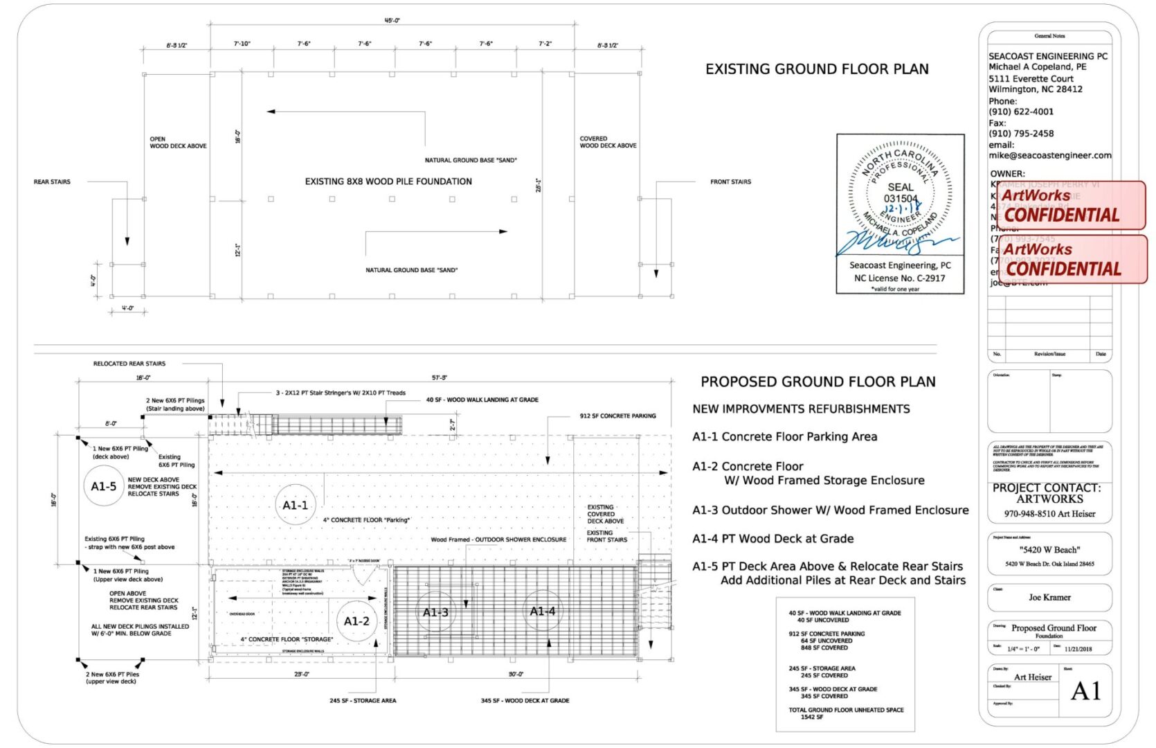 A floor plan and some drawings of the front of a building.