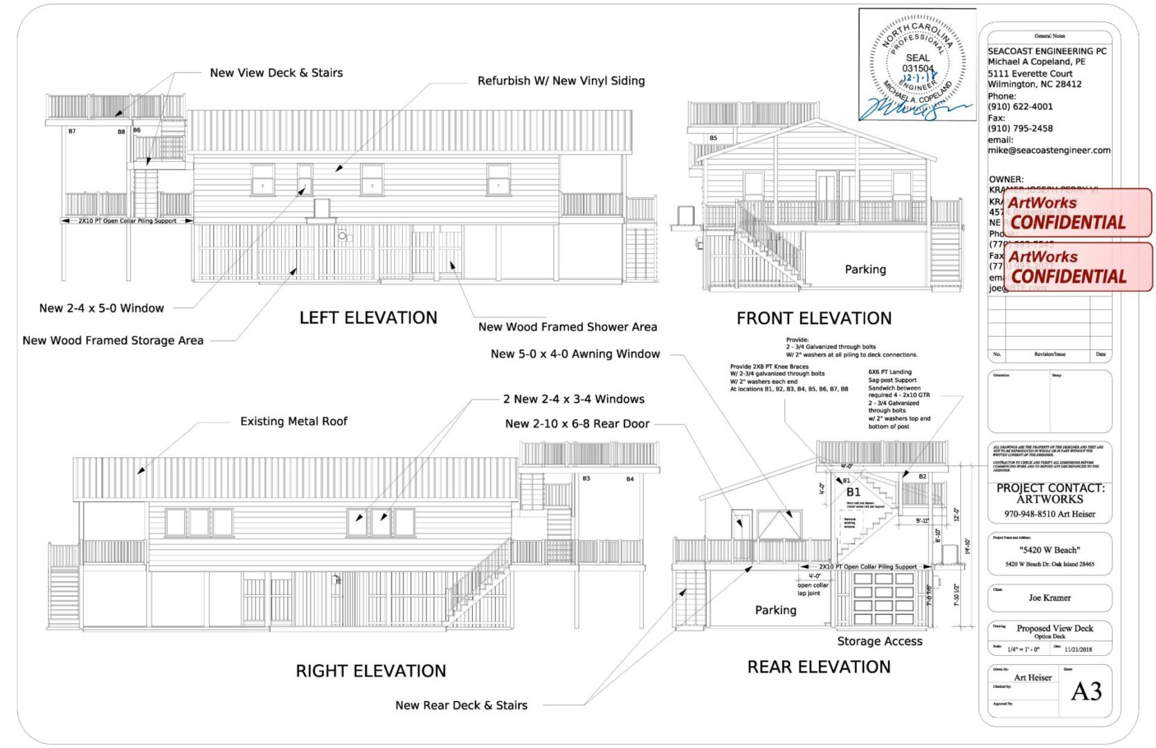 A map of the parking lot and the elevations.