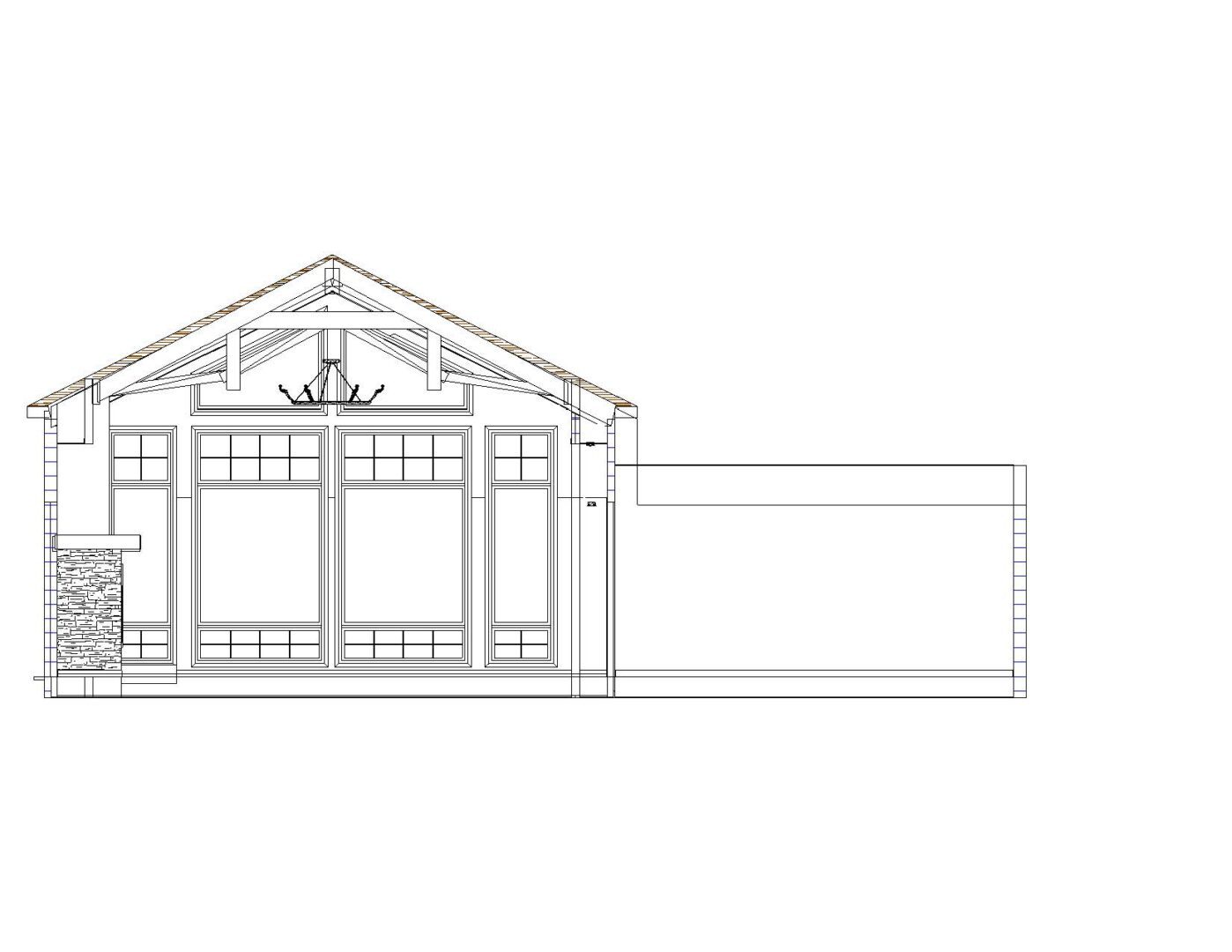 A drawing of the front elevation of a building.