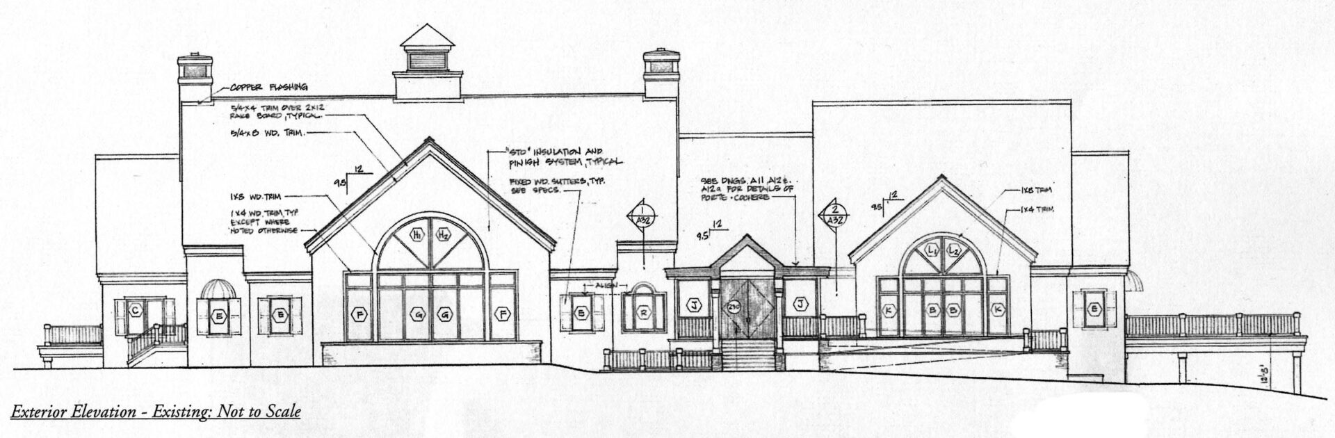A drawing of the front of a house