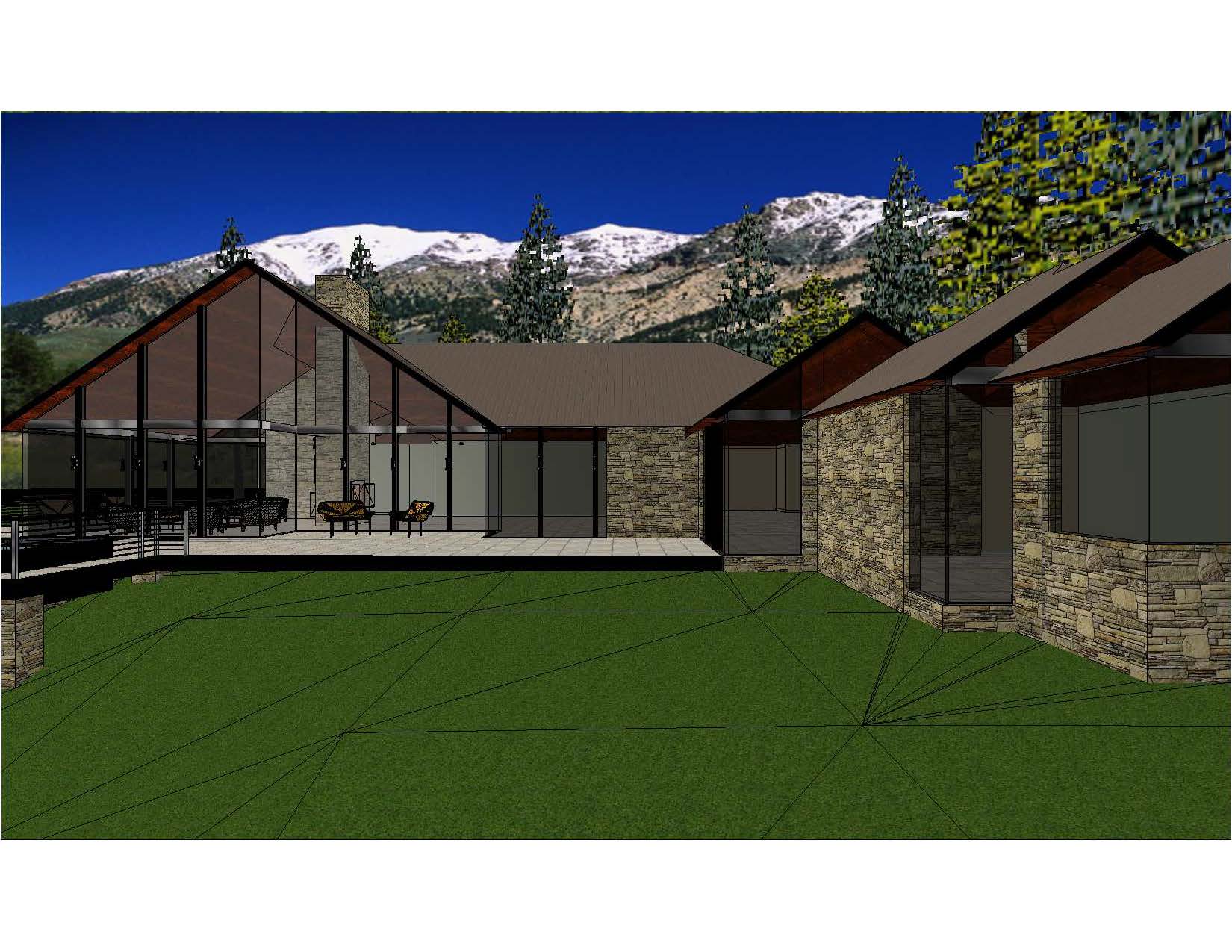 A rendering of the back patio and deck.