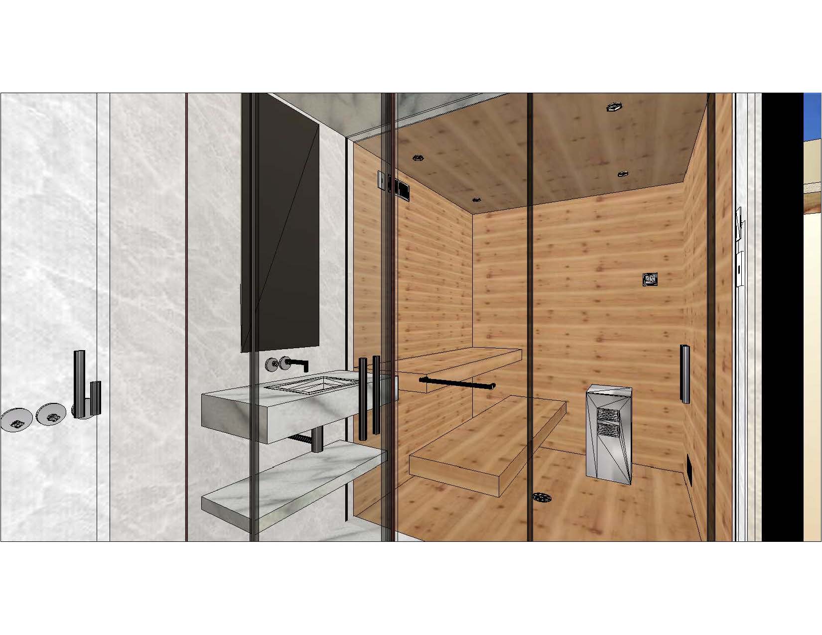 A bathroom with wood walls and floors.