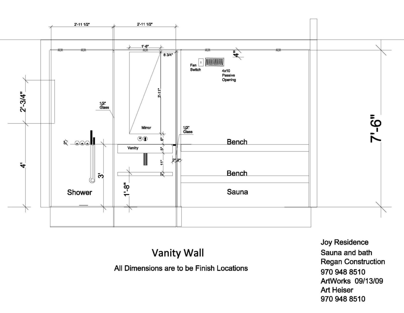 A floor plan of the vanity wall in a bathroom.