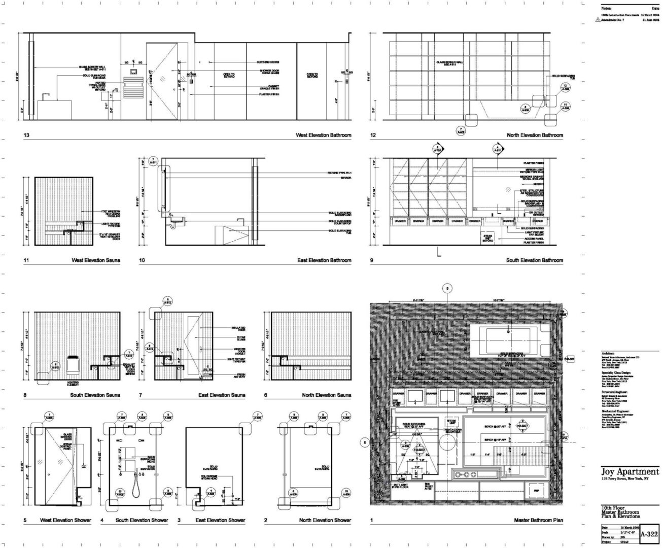 A series of drawings showing the various sections and plans.