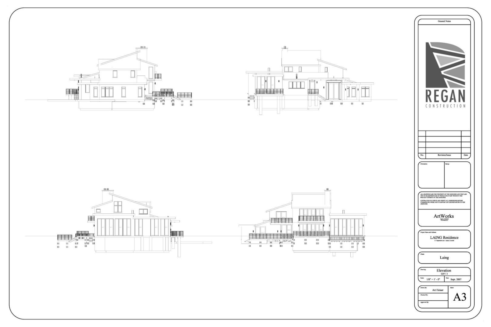 A series of drawings showing different elevations and sections.