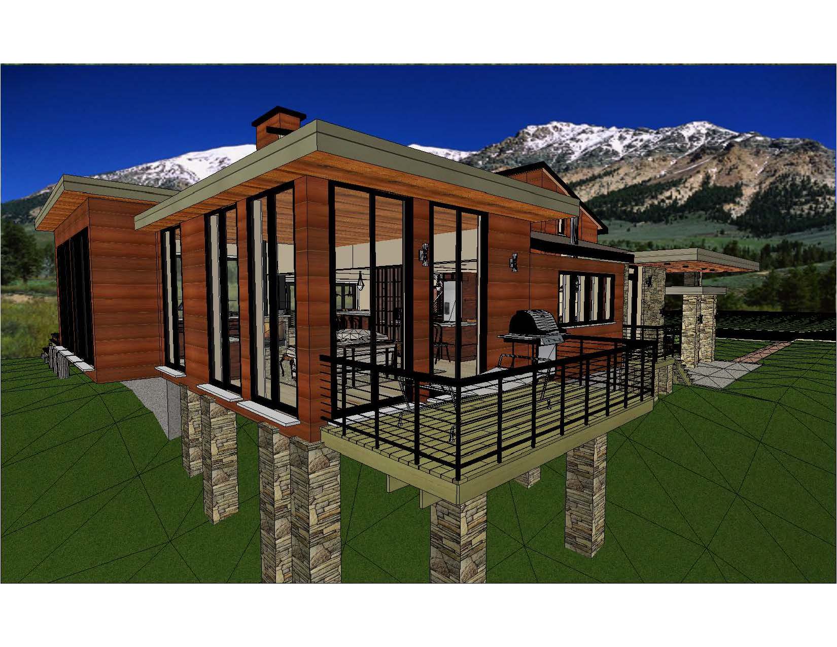 A 3 d rendering of the back deck of a house.