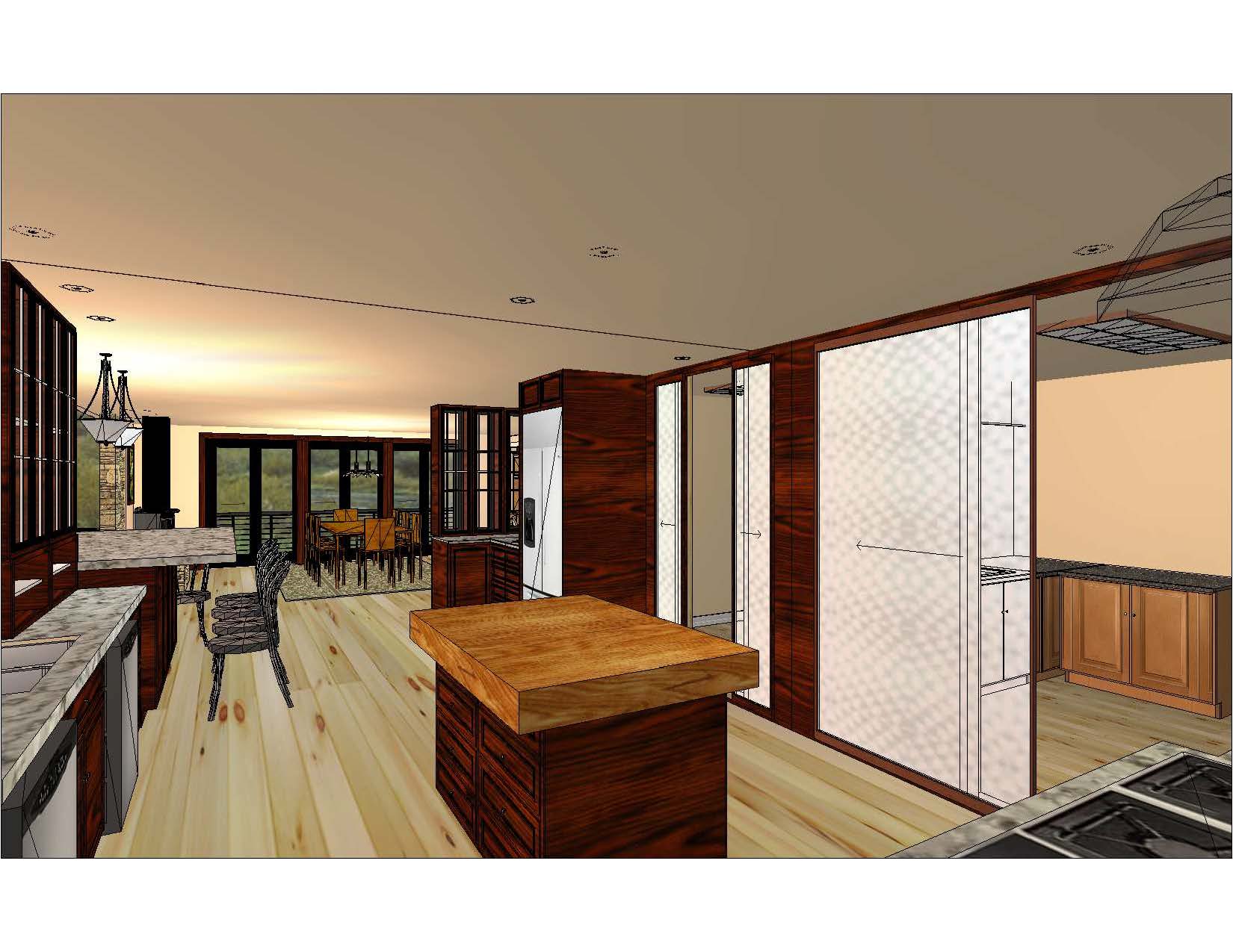 A rendering of the kitchen and dining room.