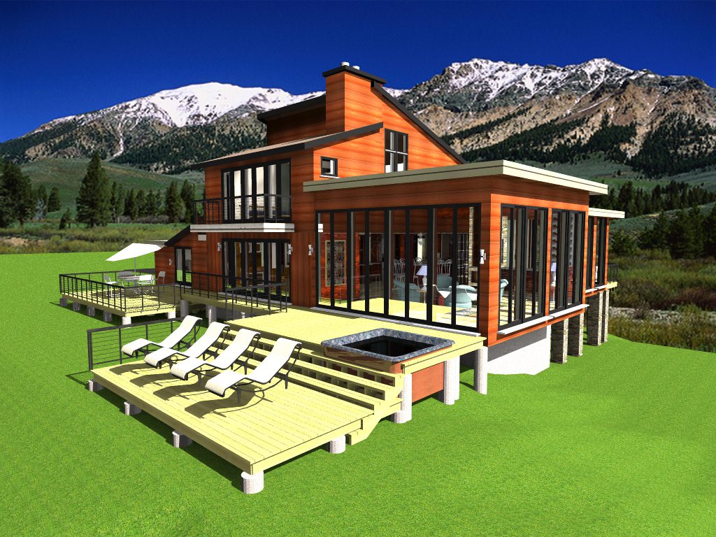 A 3 d rendering of an outdoor living area.