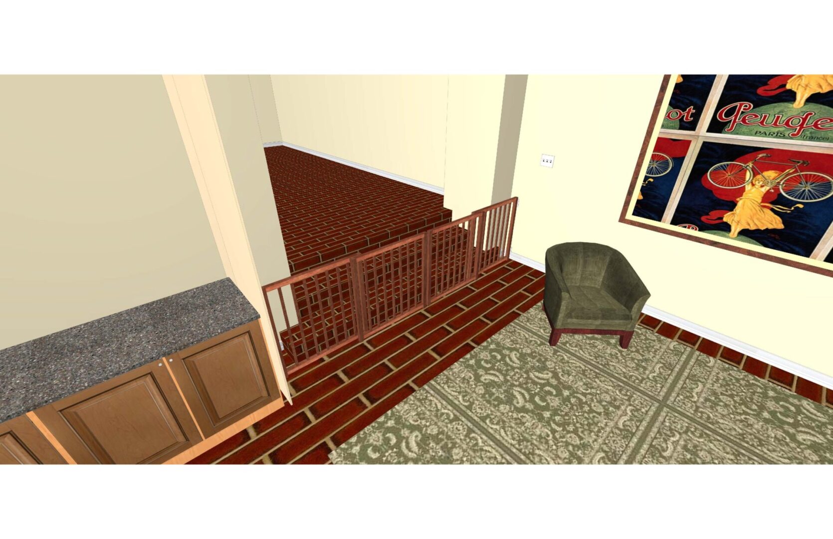 A computer generated image of the interior of a house.