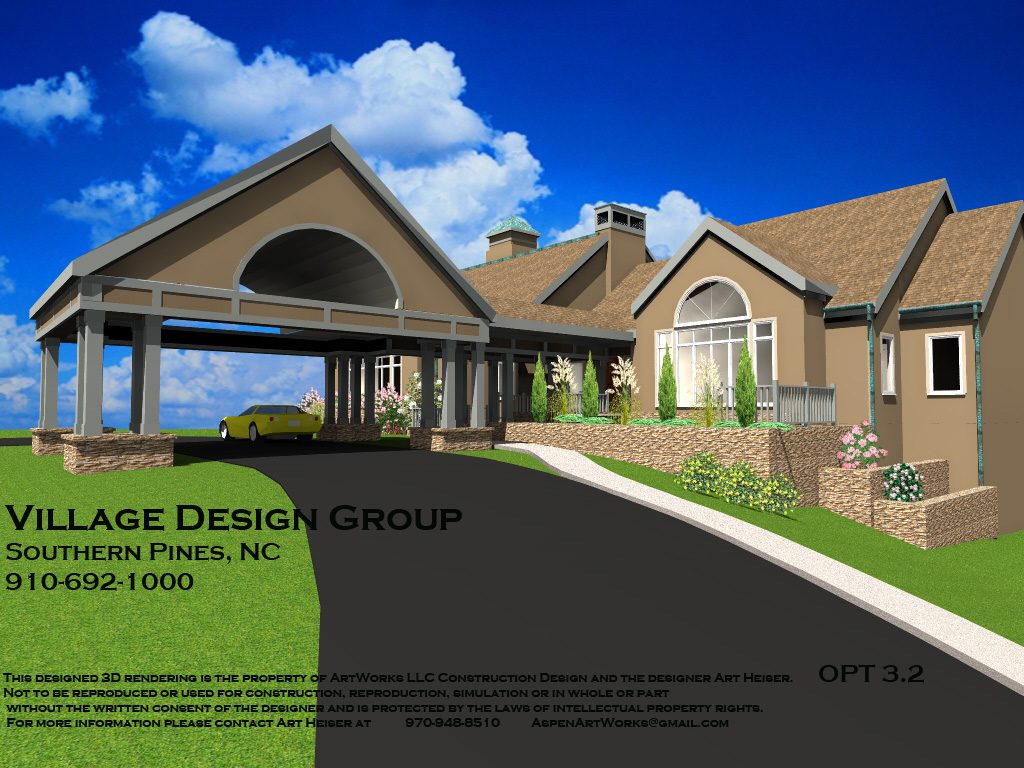 A rendering of the front entrance to a house.