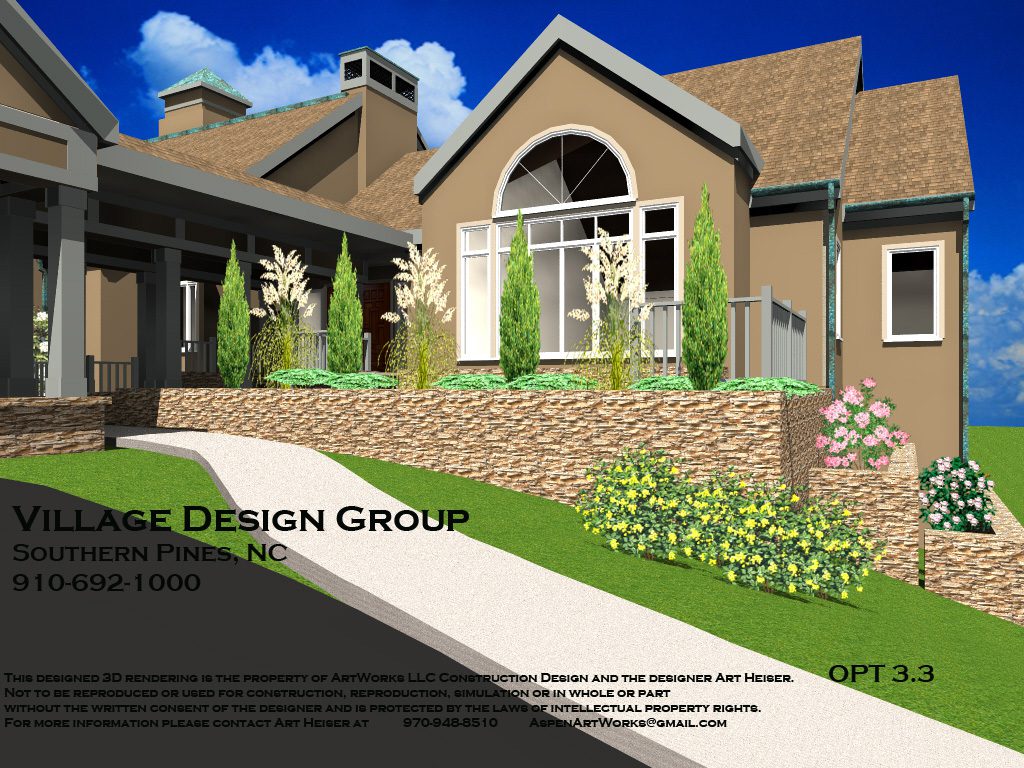 A rendering of the front entrance to a house.