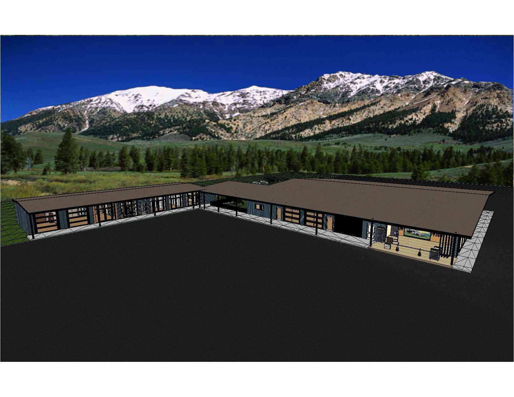 A rendering of the exterior of a motel.