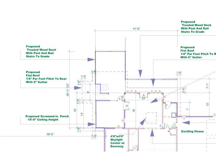 A floor plan with several different types of construction.