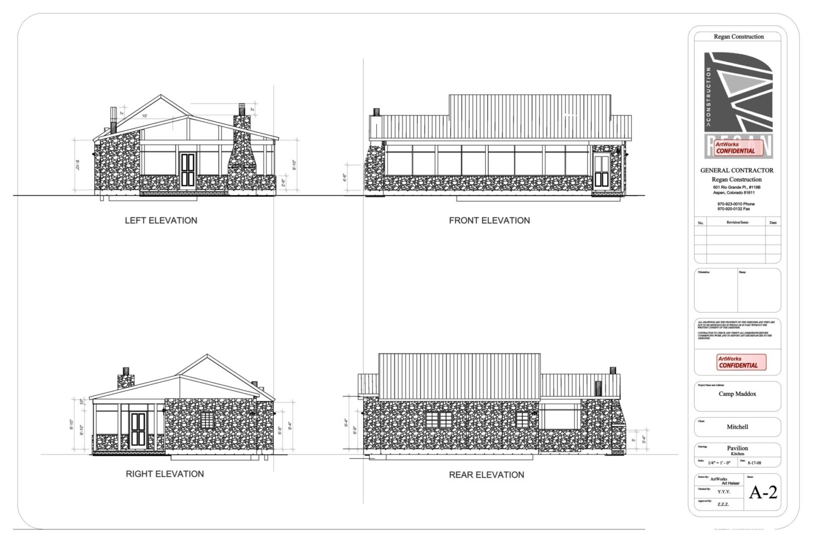 A series of drawings showing different elevations and sections.