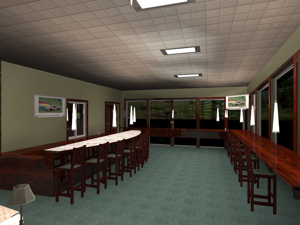 A computer rendering of the interior of a room.