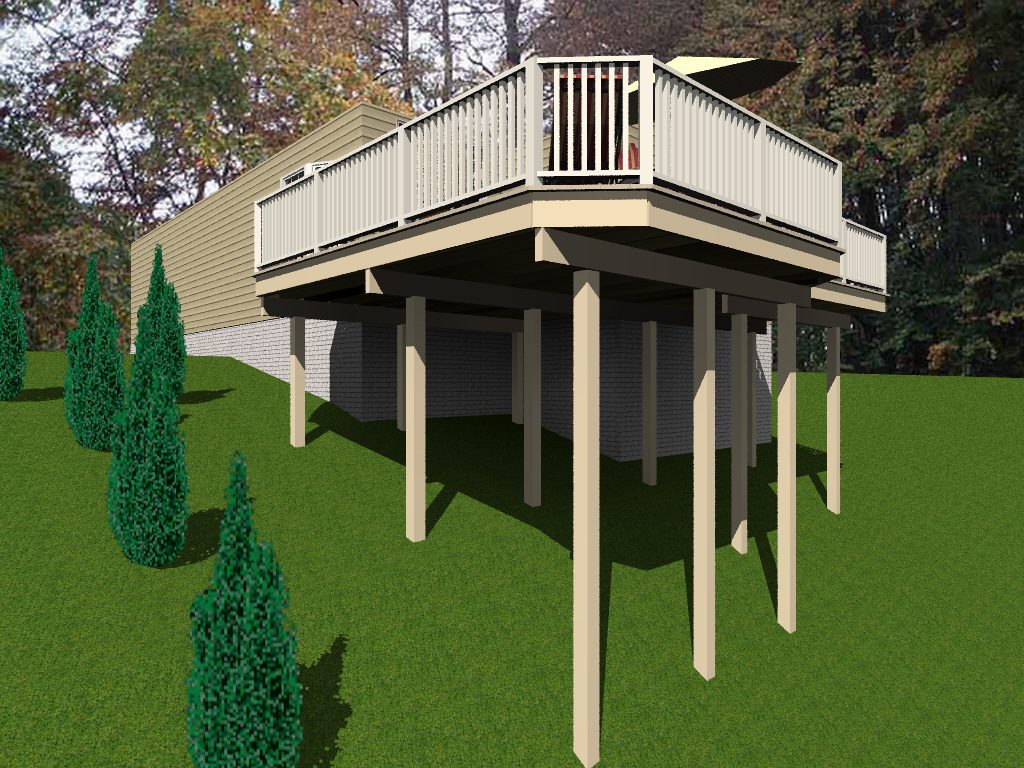 A 3 d rendering of the back deck of a house.