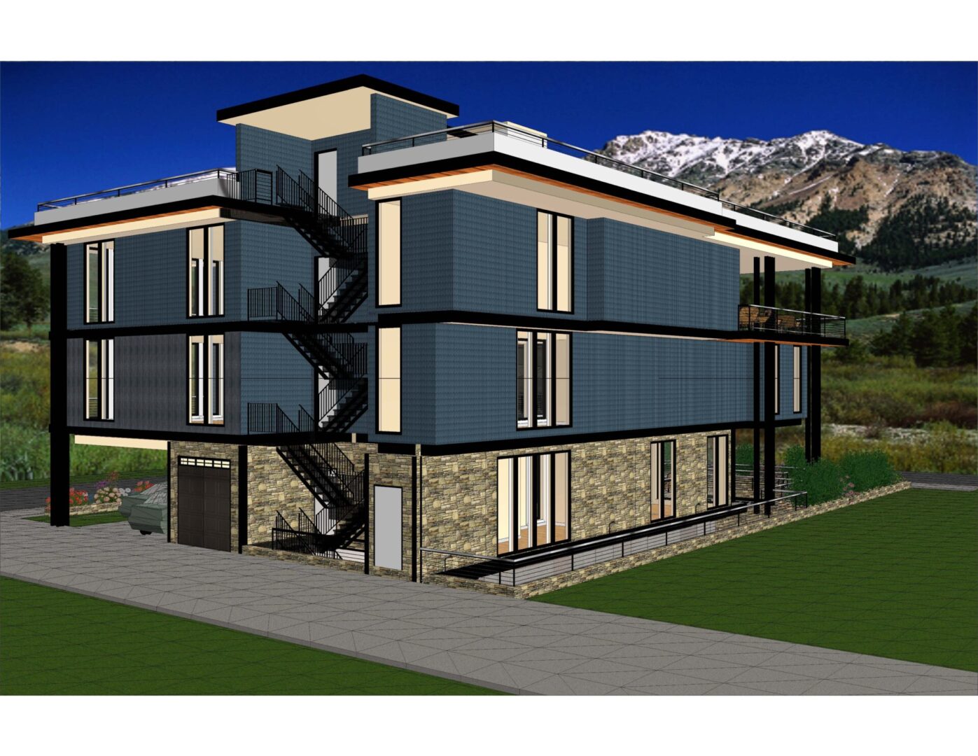 A 3 d rendering of the exterior of a building.