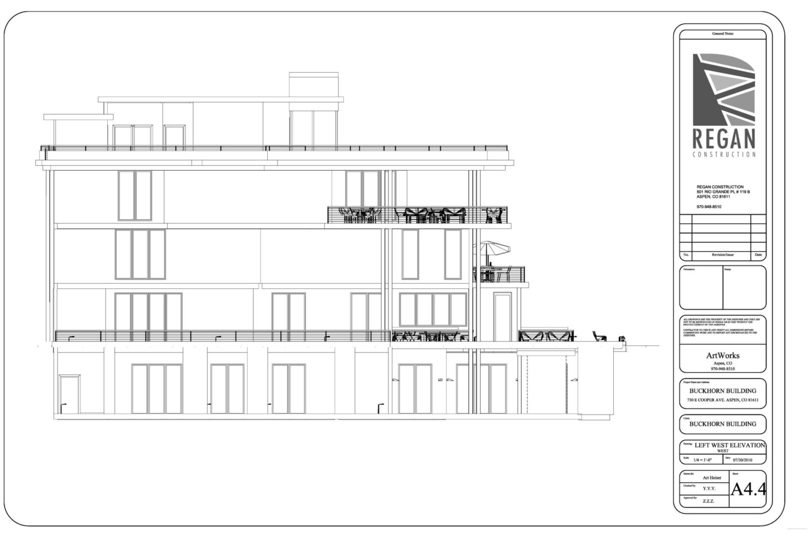 A drawing of the side of a building.