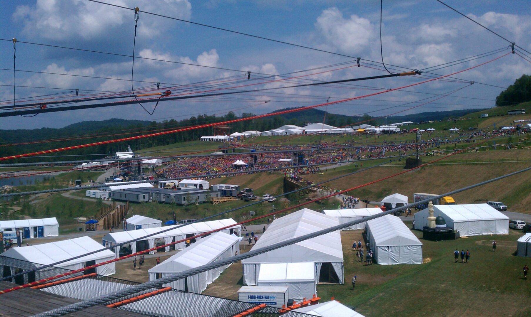 2013 Boy Scout Jamboree, Zip Lines over Summit Amphitheater, (view from top of Left Landing Tower)
