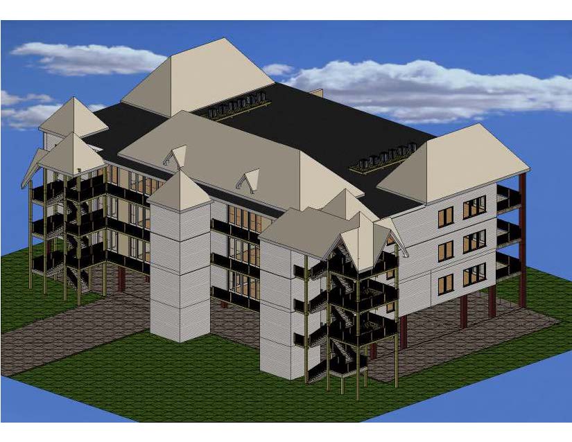 A 3 d rendering of the building is shown.