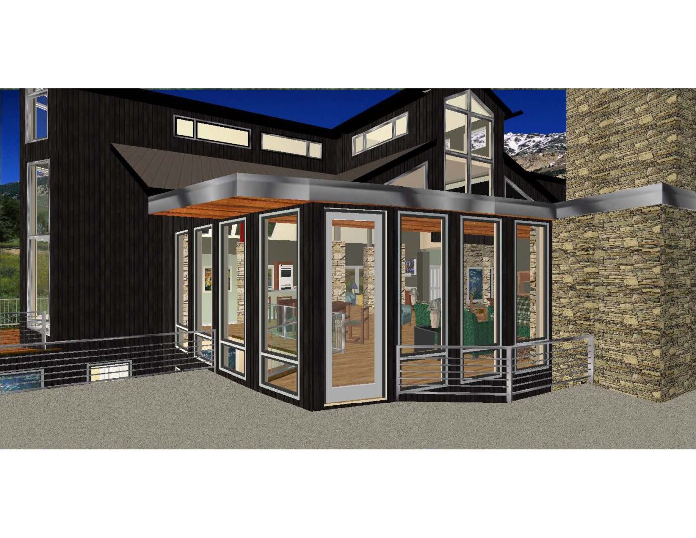 A computer rendering of an outside building.