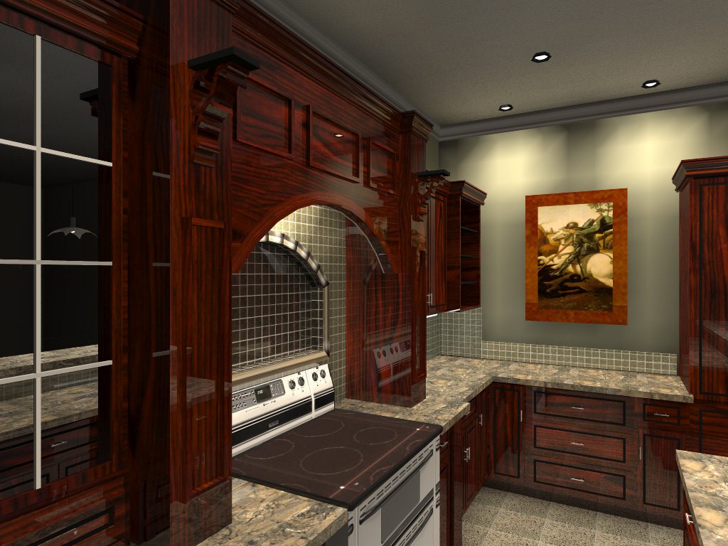 A kitchen with a stove and cabinets in it