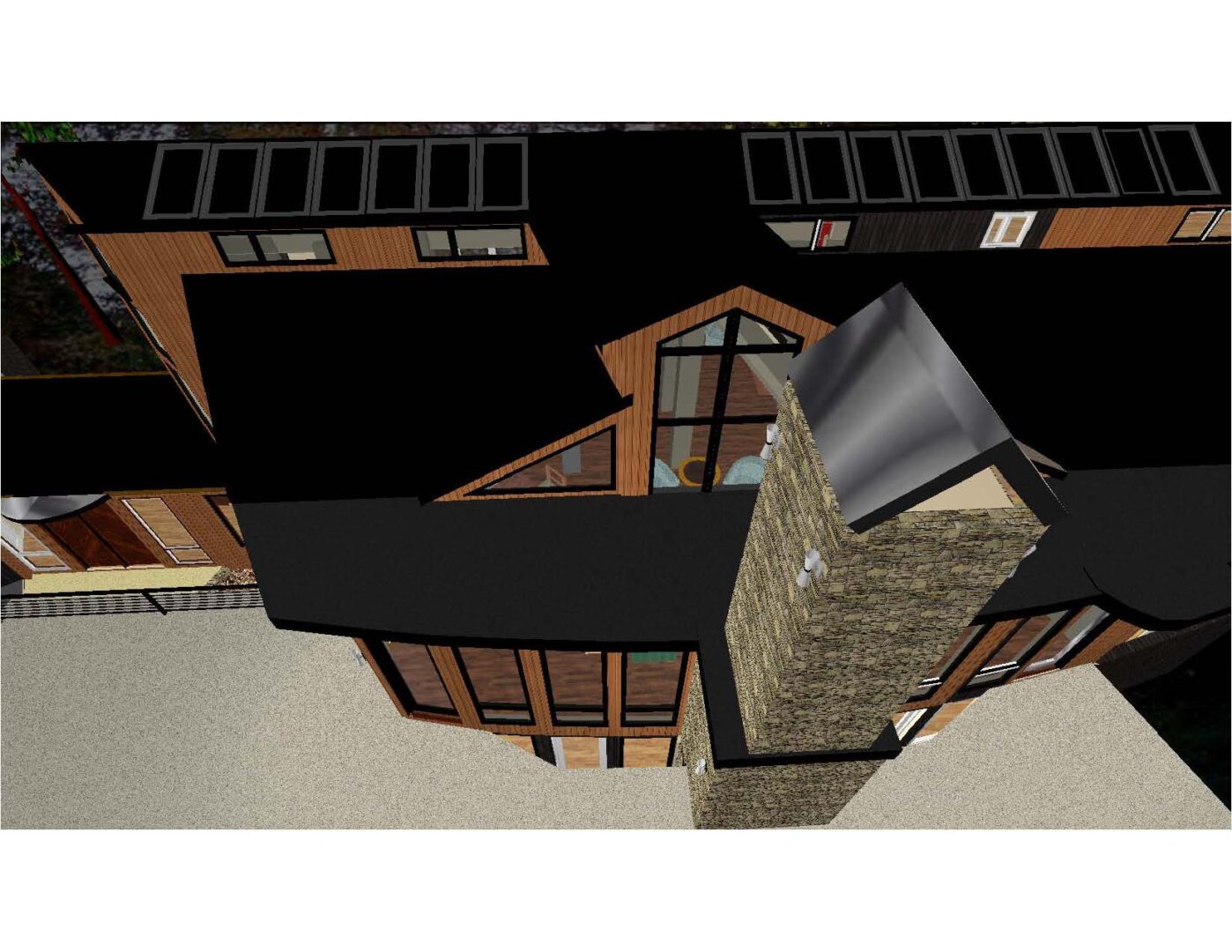 A 3 d image of the top floor of a house.