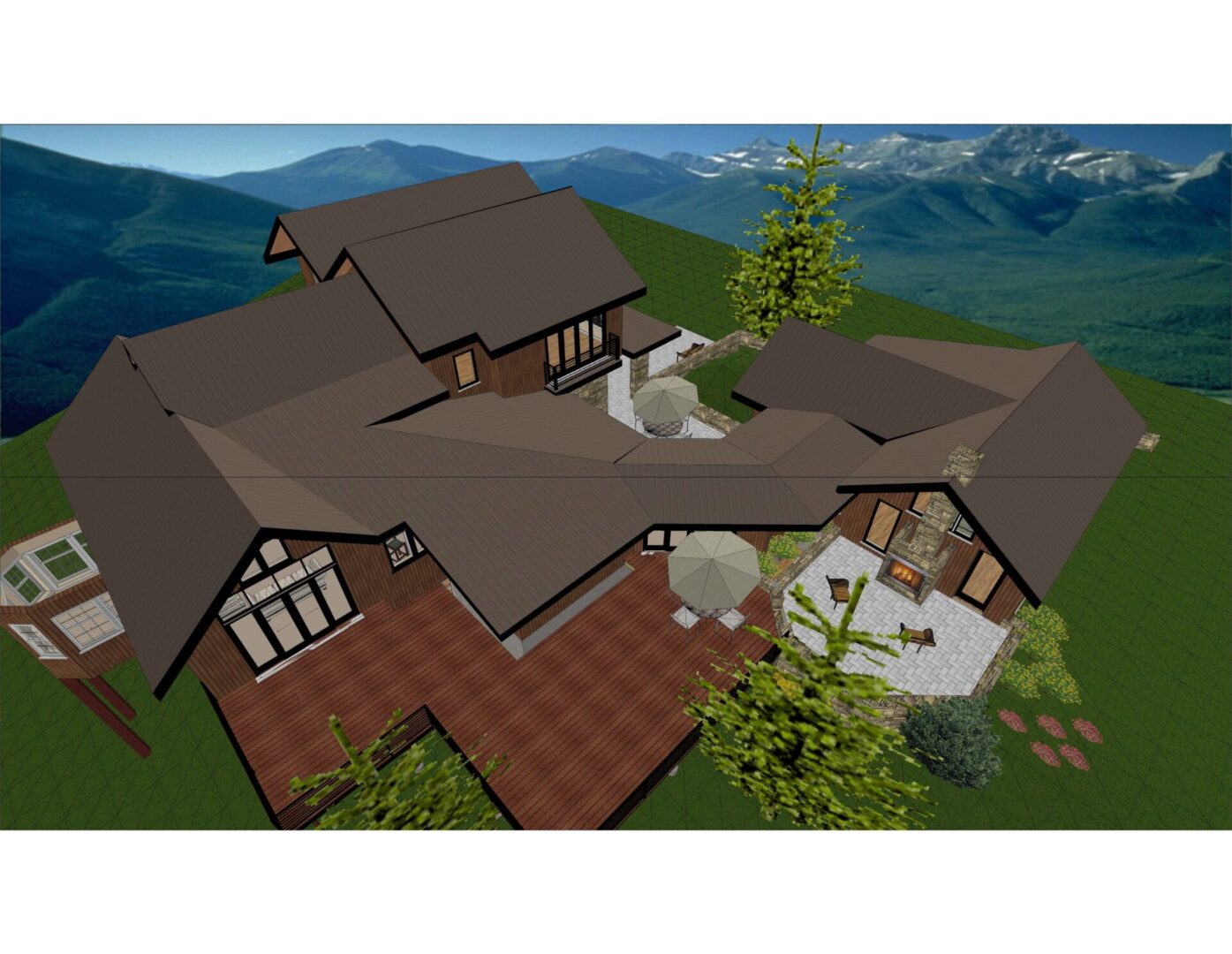 A 3 d image of the top view of a house.