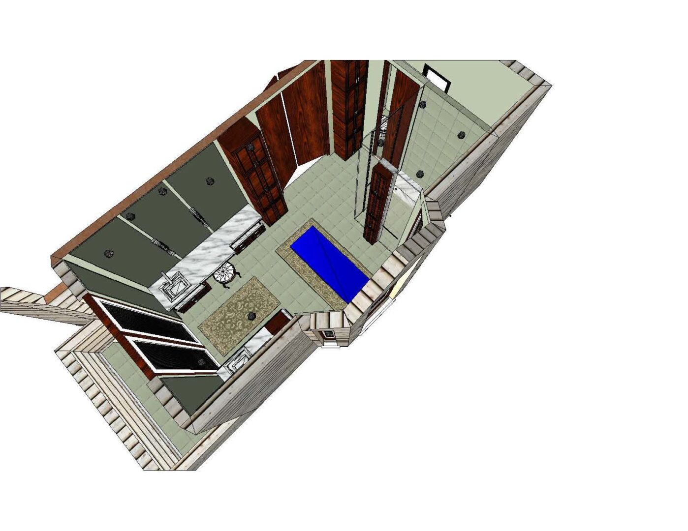 A 3 d image of the top floor of an apartment building.