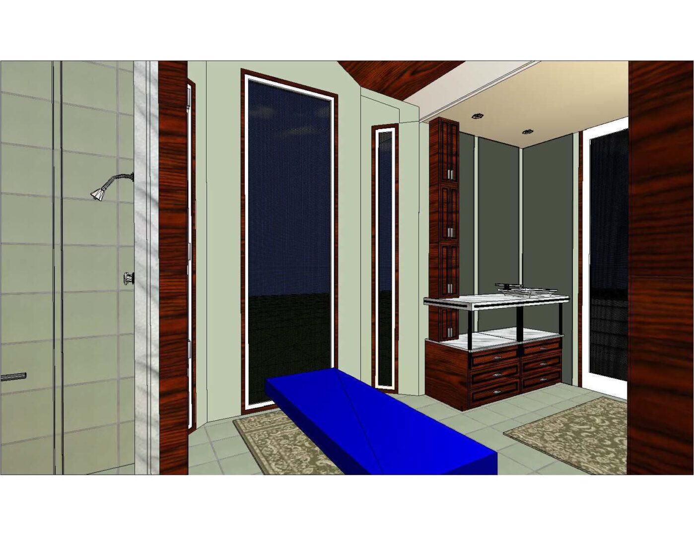 A 3 d rendering of the interior of a bathroom.