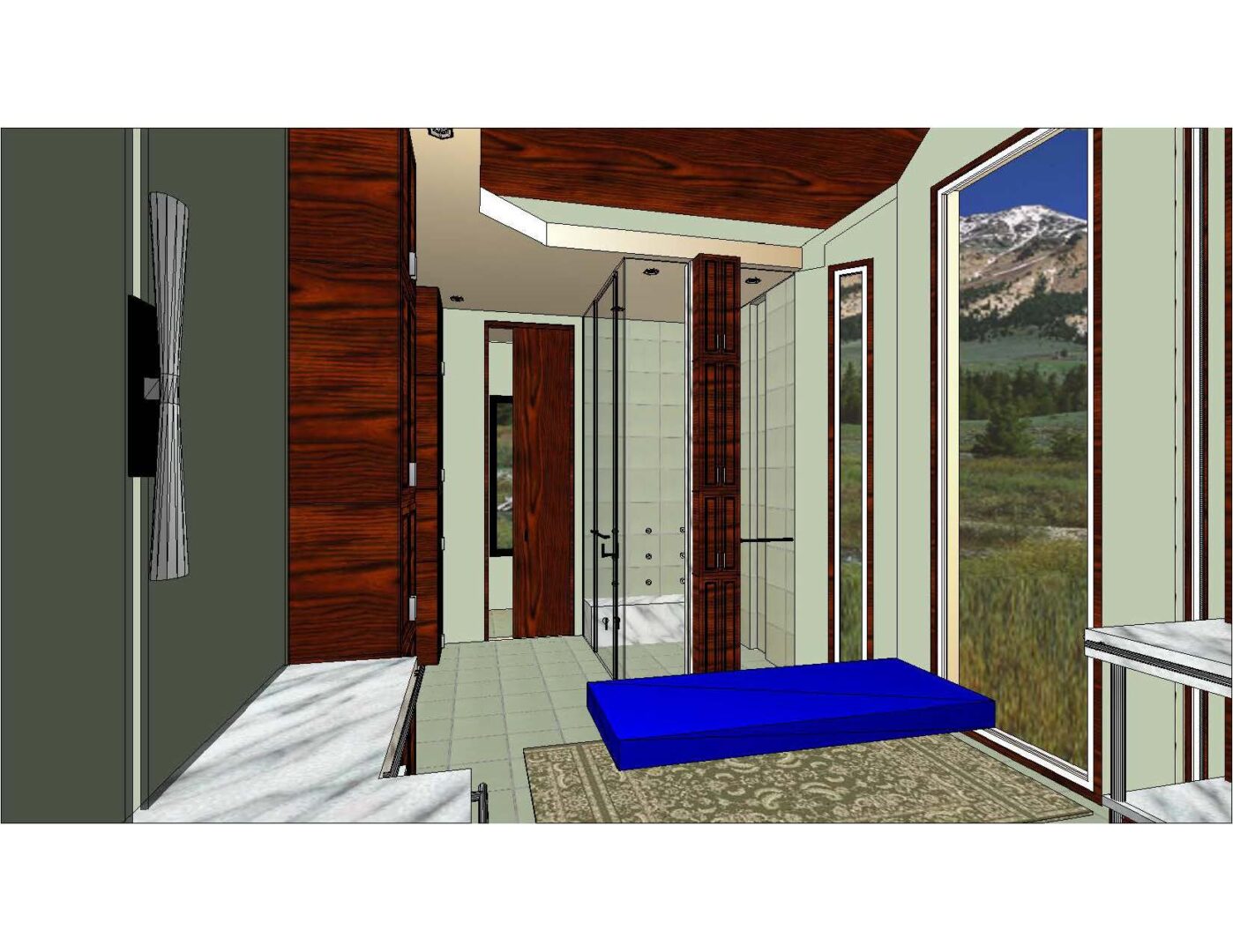 A 3 d rendering of the interior of a bedroom.