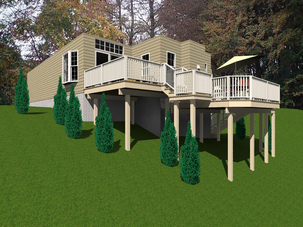 A 3 d rendering of the back deck of a house.