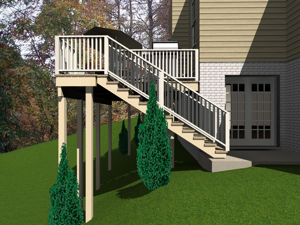 A 3 d rendering of the back deck of a house.