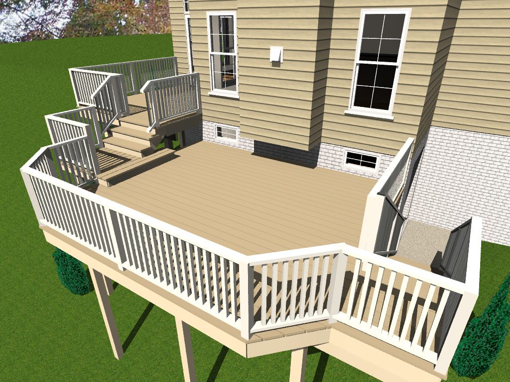 A 3 d rendering of the back deck of a house.