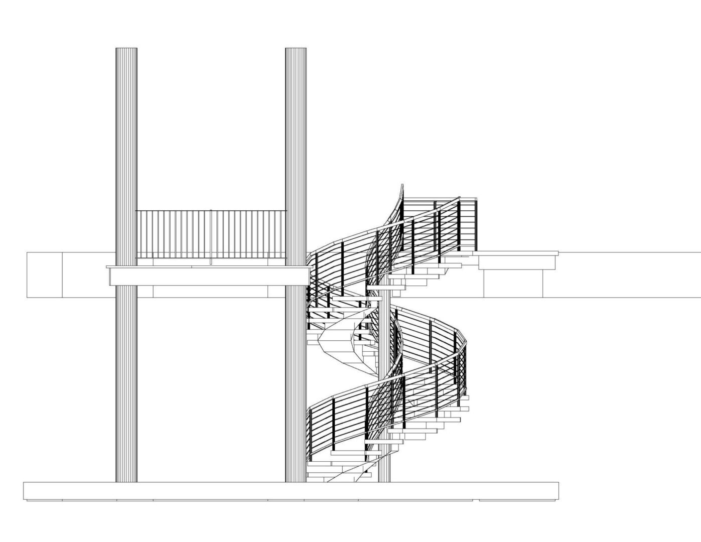 A drawing of the side of a building with stairs.