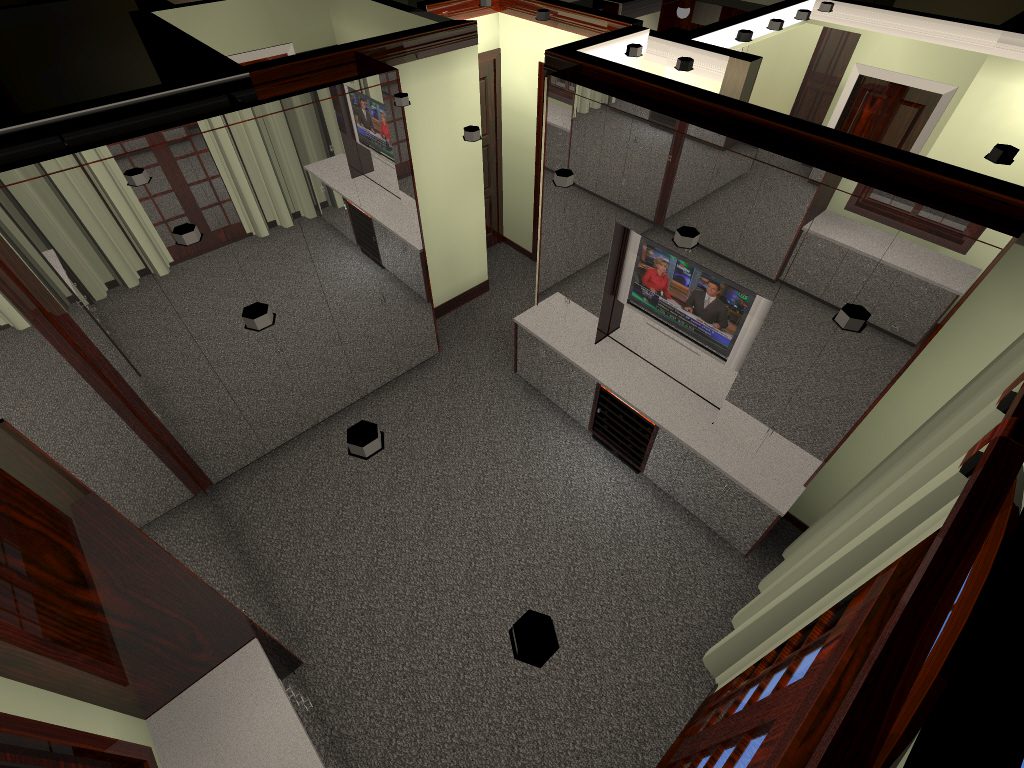 A computer generated image of the interior of a room.