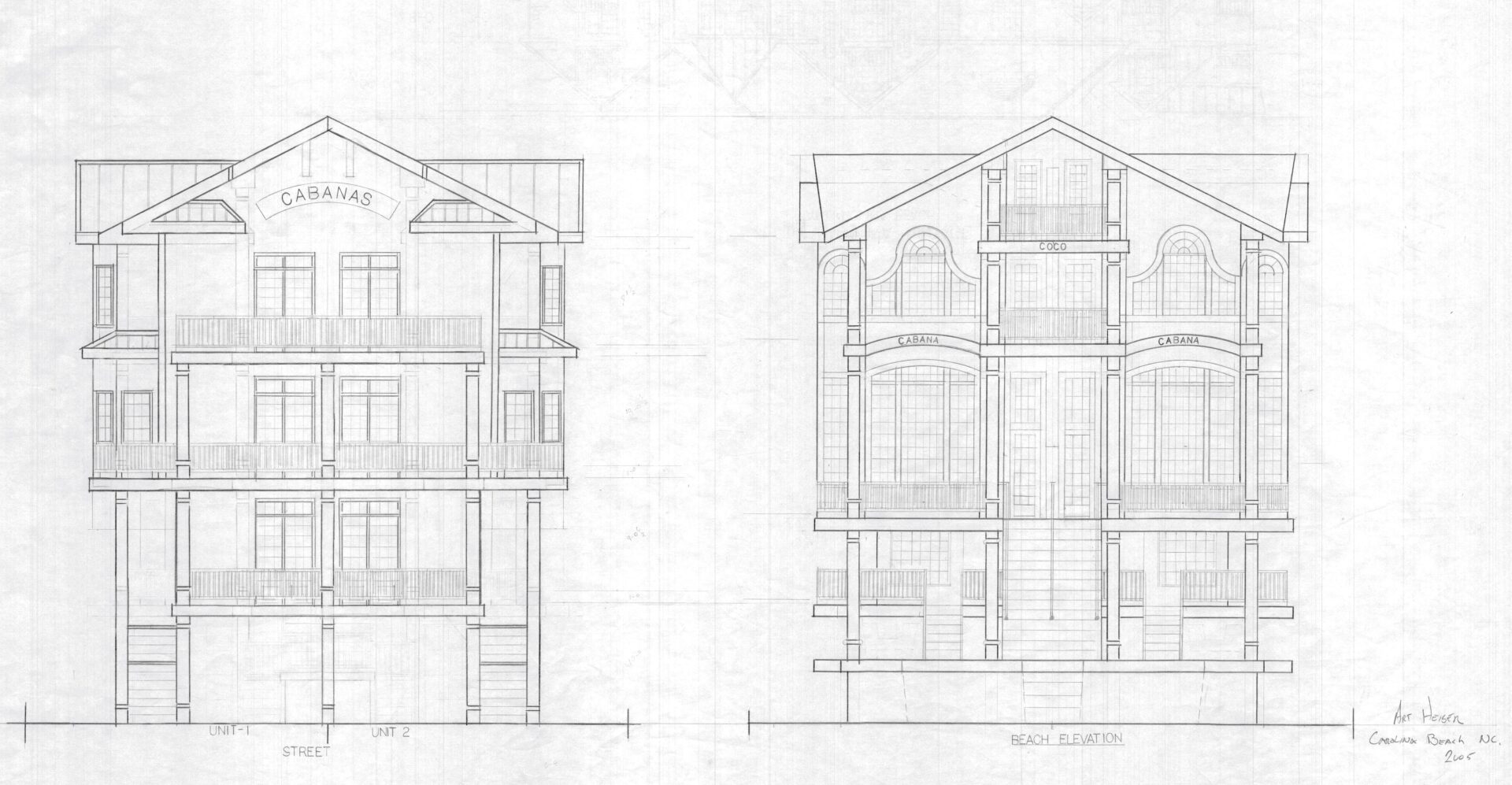 A drawing of two different houses with the same design.