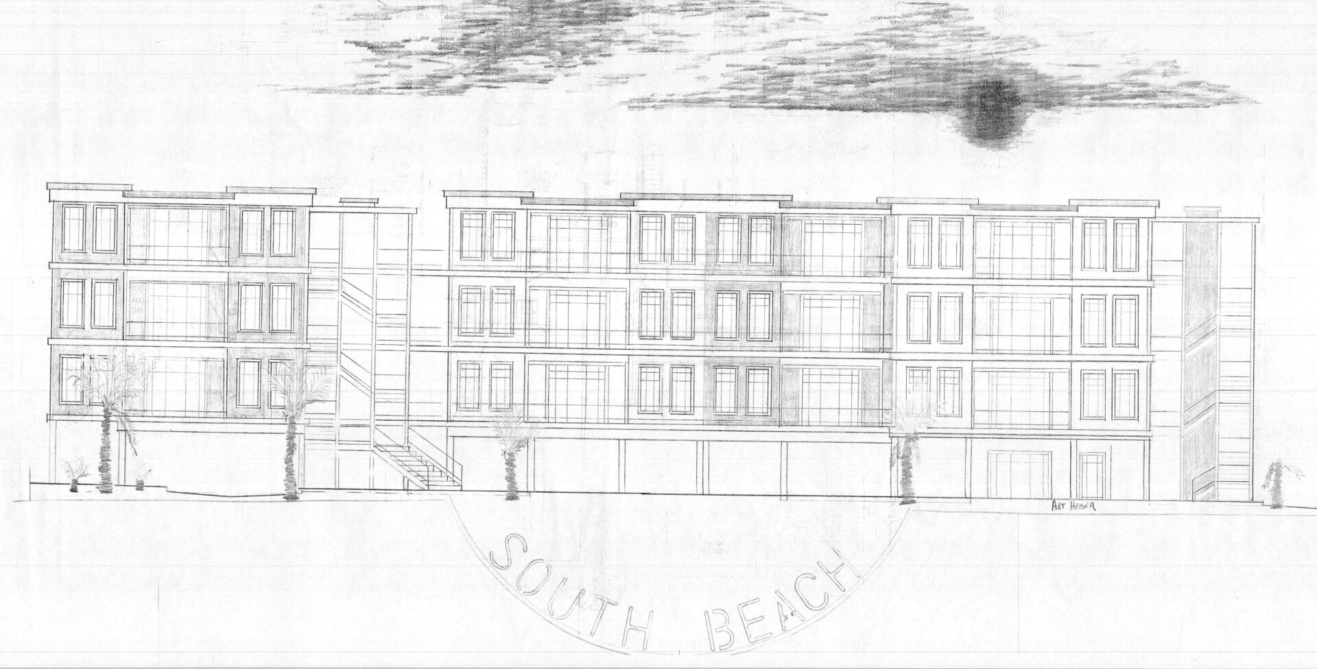 A drawing of the south beach hotel.