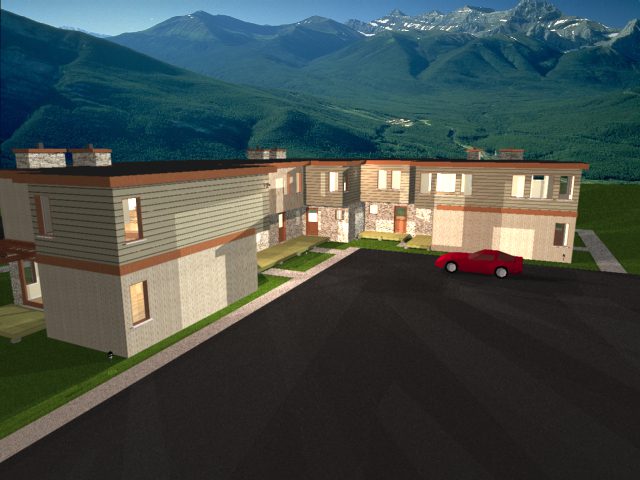 A rendering of the exterior of a motel.