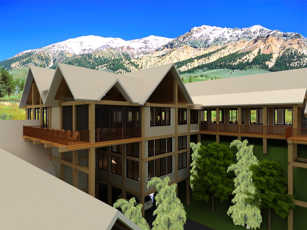 A rendering of the exterior of an apartment complex.