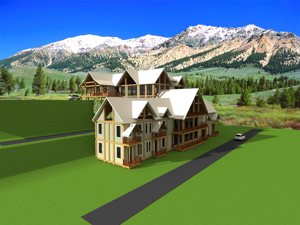 A 3 d rendering of a house in the mountains.