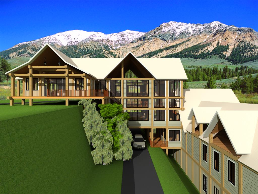 A rendering of the exterior of a resort.