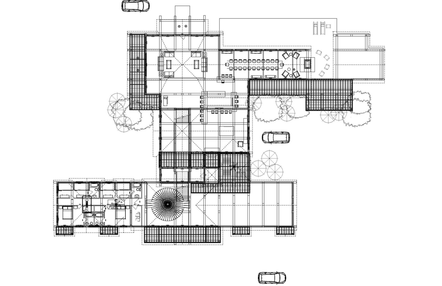 A floor plan of the house with many windows.