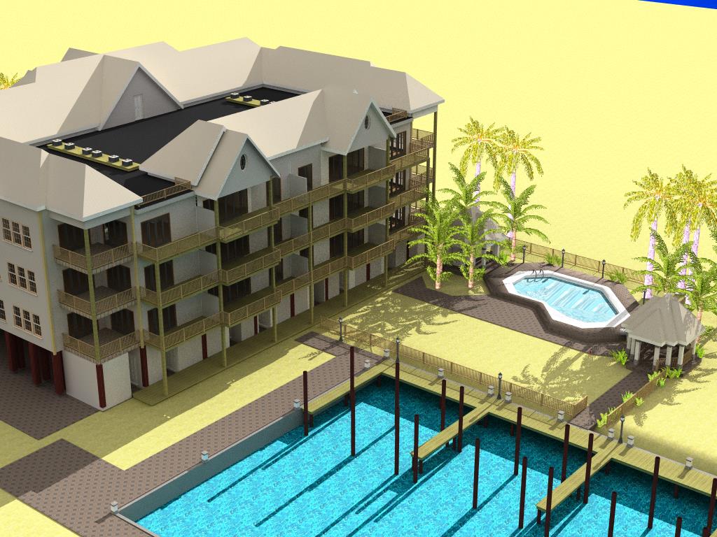 A 3 d rendering of the resort pool and spa.