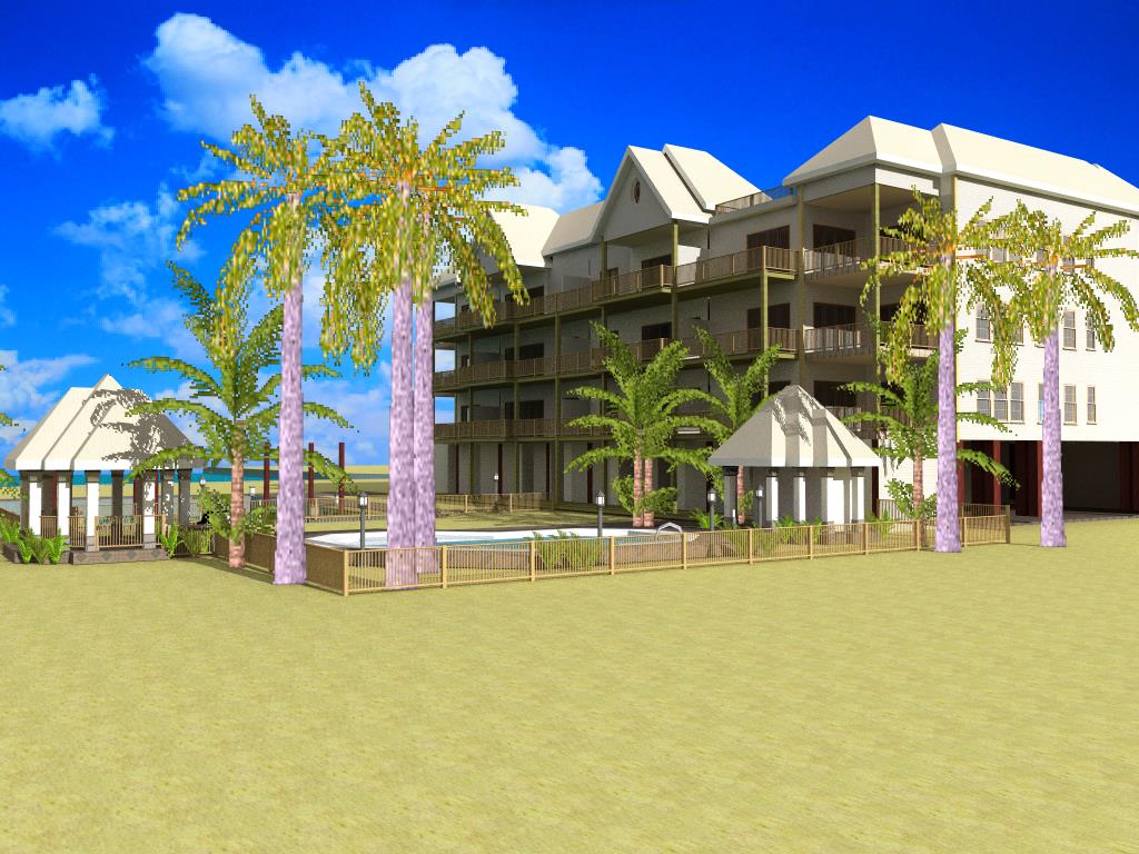 A 3 d rendering of the exterior of an apartment complex.